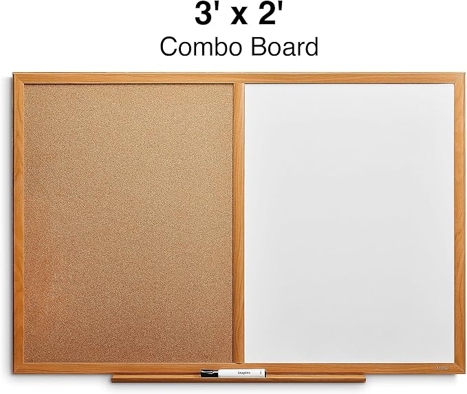 Staples Standard Cork & Dry Erase Whiteboard, 3' x 2'
