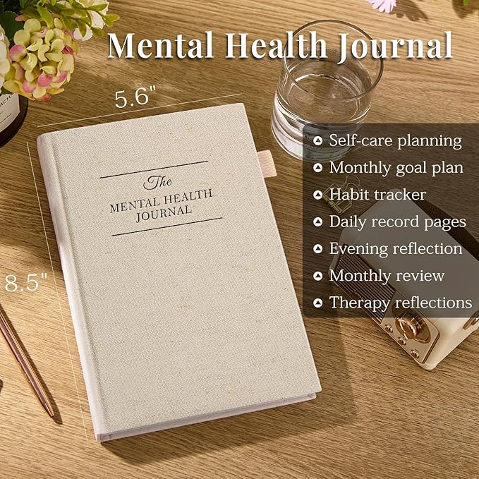 Mental Health Journal, Anxiety & Guided Journal for Women, 91 Days Self-Care Journal to Practice Positive Thinking, ADHD Planner with Mood Tracker (A5 Size)-Beige