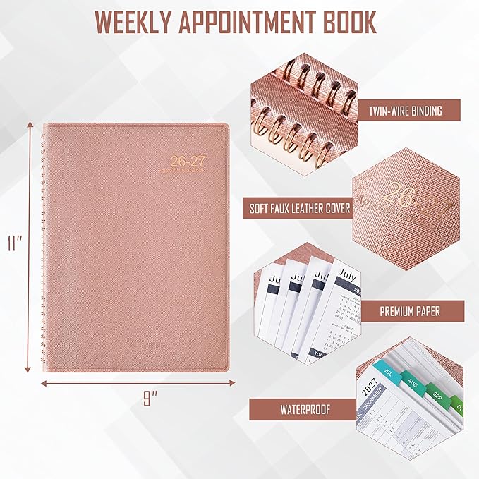 2026-2027 Appointment Book/Planner - 53 Weeks Daily Planner 2026-2027, July 2026 - June 2027, 9" x 11" Weekly Appointment Book with 15-Minute Increments, Flexible & Soft Cover
