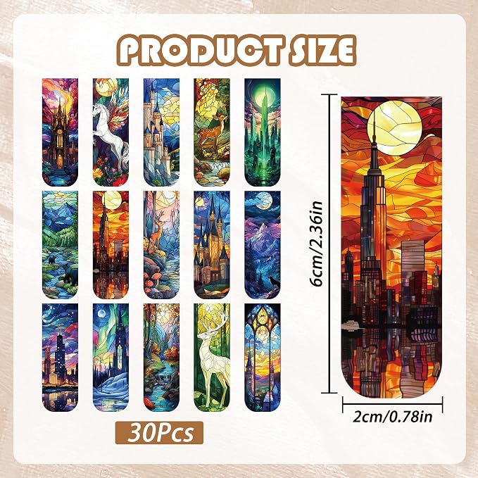Fantasy Magnetic Bookmarks, 30 Pcs Stained Glass Magnet Book Markers, Aesthetic Book Marks Gifts for Reading Women Book Lovers