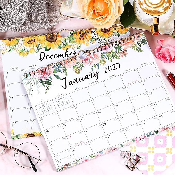 Calendar 2026-2027 - July 2026 - December 2027, Wall Calendar 2026-2027, 11" x 8.5", 18 Months Wall Calendar, Writing Blocks, Julian Dates, Spiral Bound