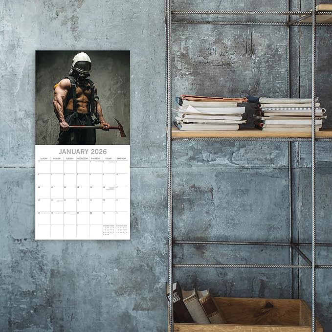 2026 Square Wall Calendar - Firefighters 12 x 12 Inch Monthly View, 16-Month, Unveiled Theme, Includes 180 Reminder Stickers