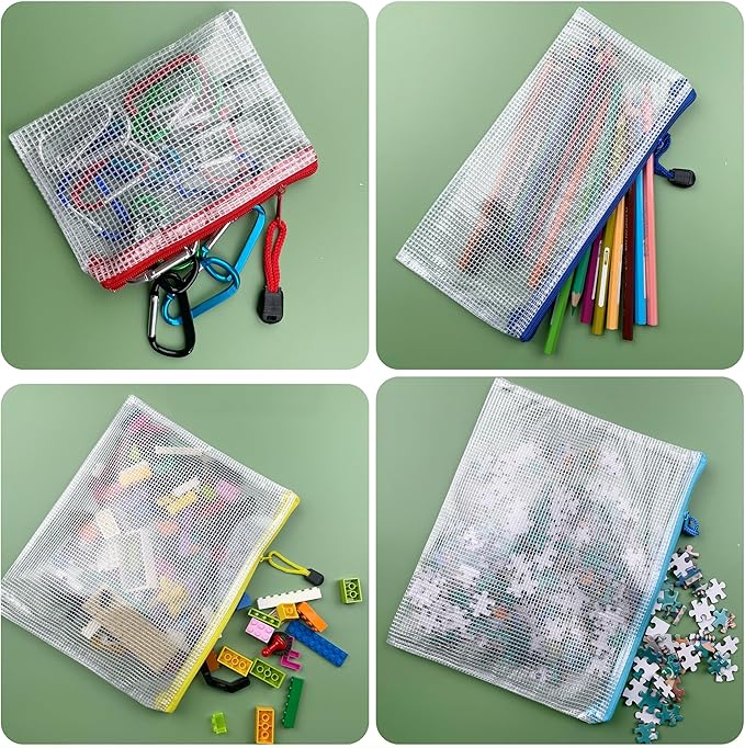 Oaimyy-18 PCS-6" x 8"-Mesh Zipper Pouch, Plastic Zip File Folders Puzzle Bags for Organizing,Office Supplies,Travel,Home Storage-Black