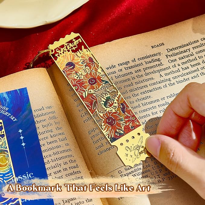 4 PCS Stamp Form Bookmark, Metal Van Gogh Book Mark for Reading, Small Book Lover Gift for Women & Men