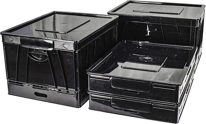 Storex Collapsible Crate with Lid, 17.25 x 14.25 x 10.5 Inches, Black, Case of 4 (STX61809U04C)
