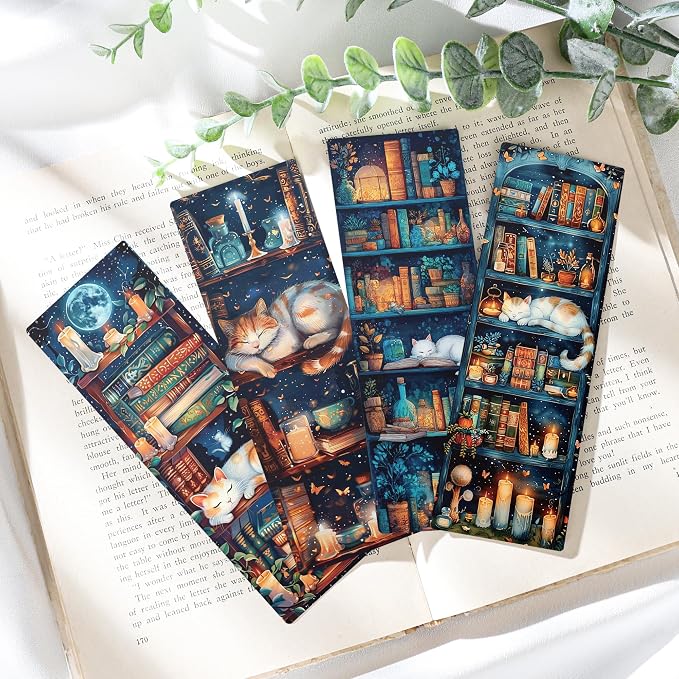 Cute Bookmark Bulk Gifts - 50 Pcs Fantasy Cats Paper Bookmarks for Women Girls Students Book Lovers Vintage Funny Page Clips School Office Reading Accessories Bookish Birthday Graduation Gift