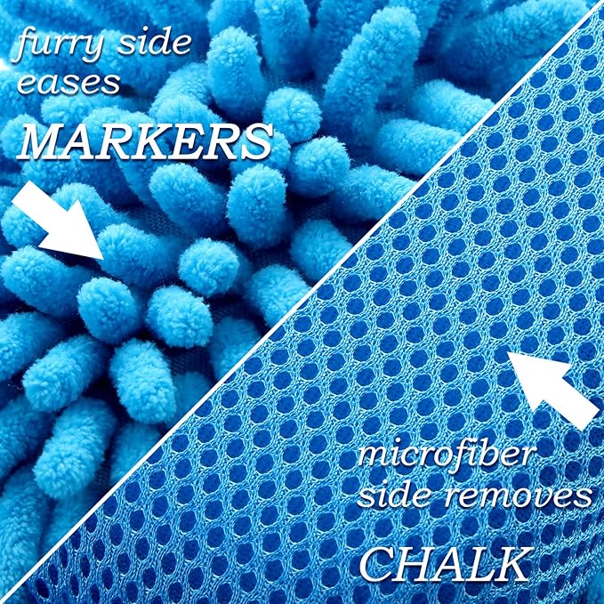 Outus 2 Pieces Microfiber Shag Whiteboard Eraser Dry Erase Washable Board Eraser for Chalk, Markers, School, Classroom, Home and Office (Grey, Blue)