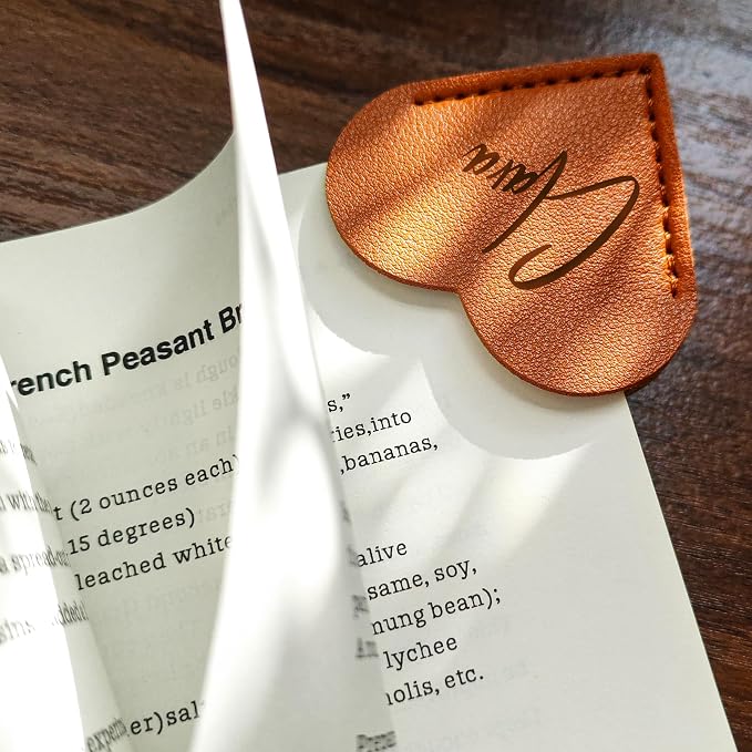 Personalized Leather Heart Bookmark with Name & Initial Engraving, Custom Corner Page Marker for Book Lovers, Teachers, Students, Women Gifts, Handmade Reading Accessories