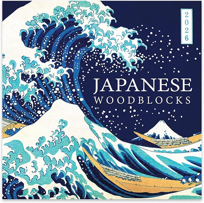 Orange Circle Studio Wall Calendar 2025-26, Japanese Woodblocks, Large Monthly Planner, Hanging Organizer, Cute for Home Office, Classroom, School, Family Calendar, Easy Planning, 12” x 12”