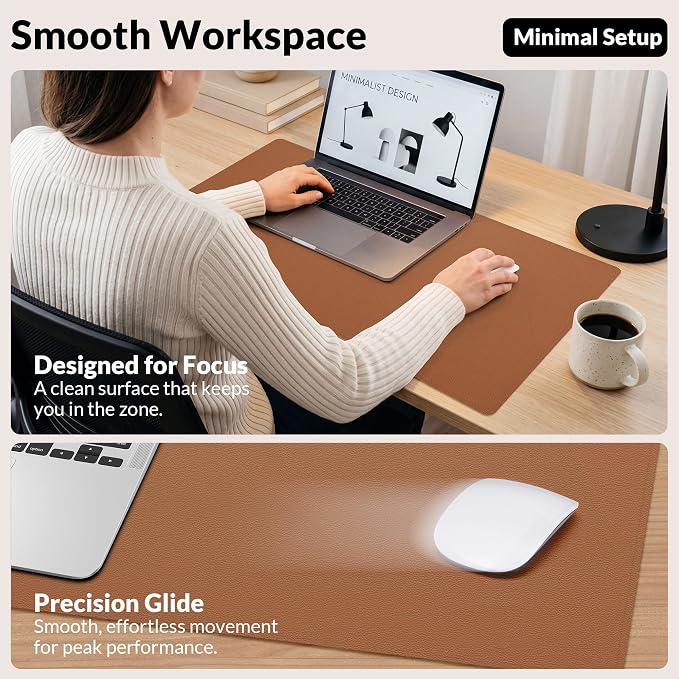 AFIING Cork Desk Mat, Brown, 23.6" x 13.8", Desk Pad Protector | Dual-Sided Cork & PU Leather, Non-Slip & Waterproof, For Office, Home & Study