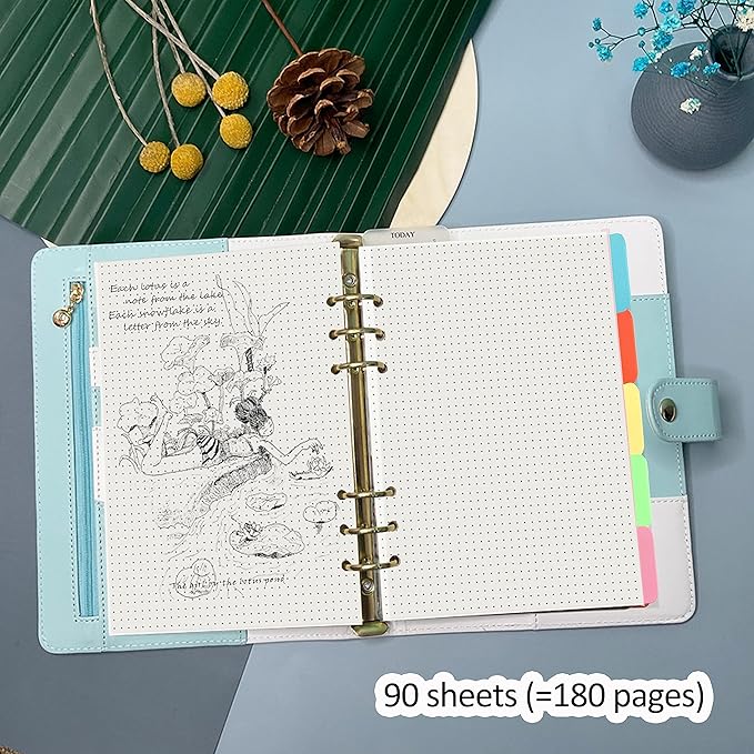 A5 6 Holes Binder Refill Value Set, 90 Sheets Dotted Planner Insert, 5 Sheets Binder Divider Paper, Today Bookmark Ruler With Inch Scale, Translucent Zippered Bag, Pvc Card Bag, 160Pcs Colorful Index