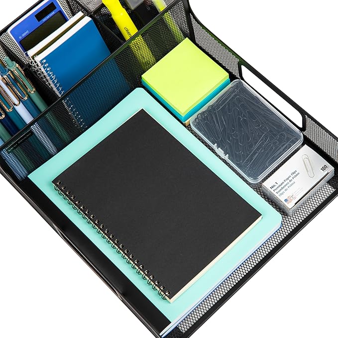 Mind Reader Desktop Organizer, File Storage, Accessory Storage, Workspace, Office, Metal Mesh, 11.5" L x 14.75" W x 5.5" H, Black