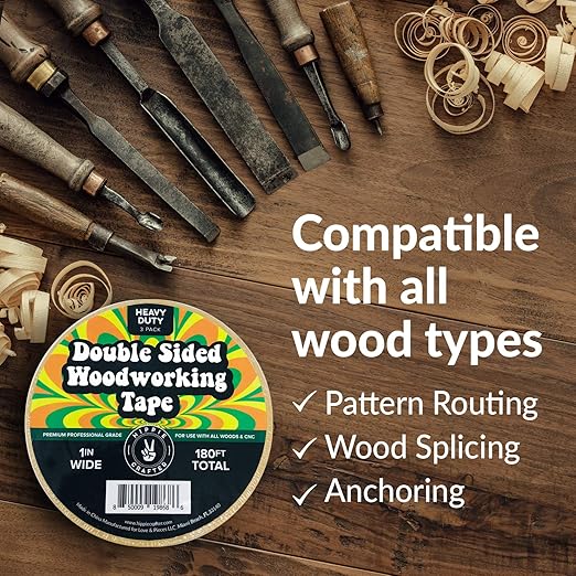 HIPPIE CRAFTER 3 Pack Double Sided Tape for Woodworking, 1 Inch Wide Heavy Duty Woodworking Tape for CNC Machines and Routing Templates, 60 Feet Each,180ft Total