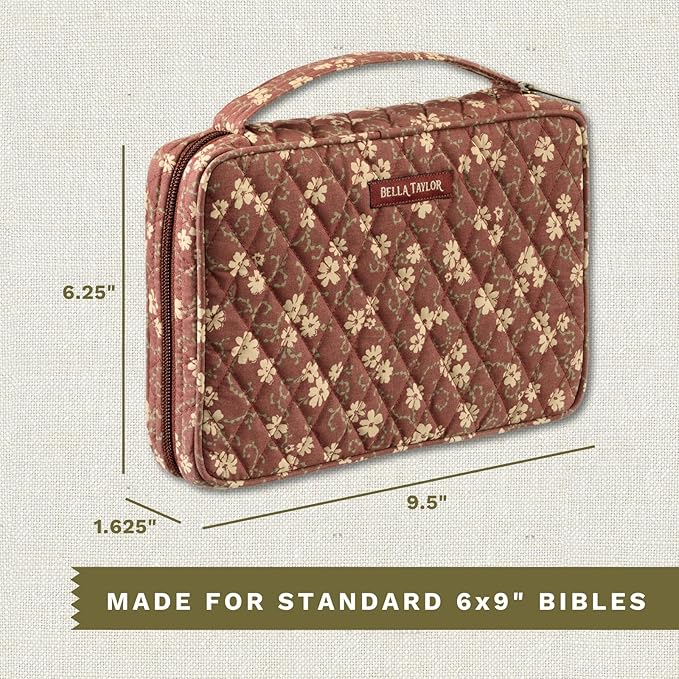 Bella Taylor Small Bible Cover for Women - Quilted Cotton Bible Case for 6 x 9 inch Books - Burgundy Floral