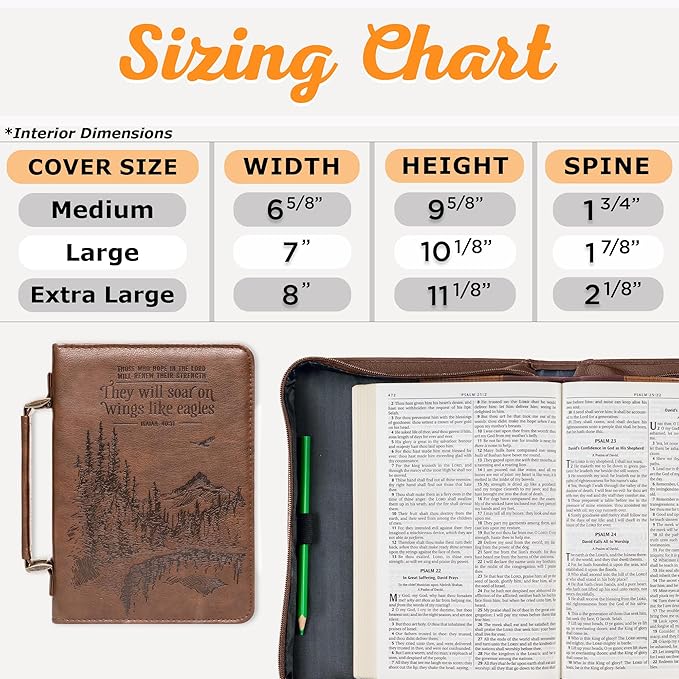 Christian Art Gifts Men's Classic Bible Cover On Wings Like Eagles Mountain Isaiah 40:31, Brown Faux Leather, XL