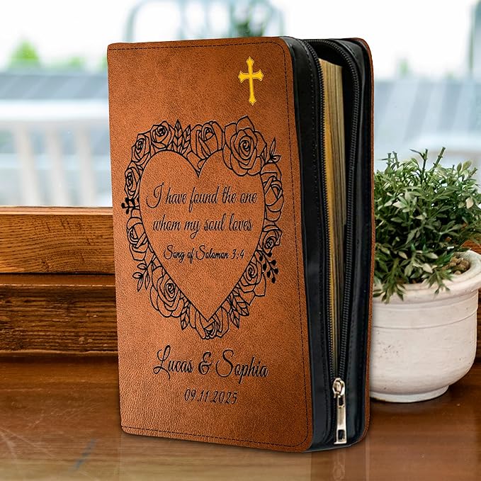 Personalized Bible Cover for Men, Christian Bible Case PU Leather, Jeus Bags Religious Appreciation Gifts for Women Girls Daughter Christian with Handle Zipper (BIBLE-05, M-2Xl)