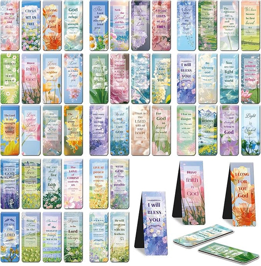 96Pack Magnetic Bookmarks Bible Bookmark Christian Bookmarks Bulk Book Marks for Reading Women Men Adults Kids Book Lovers Gifts, Cute Personalized Religious Magnet Bookmark Clips (Flower)