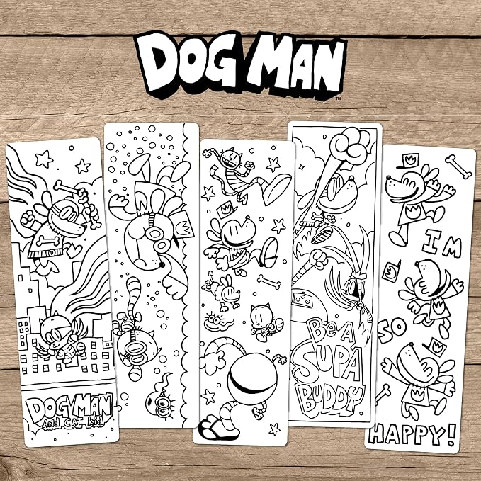 Re-Marks “Dog Man and Cat Kid” Colormarks Collection - 2 Sets of 5 Coloring Bookmarks