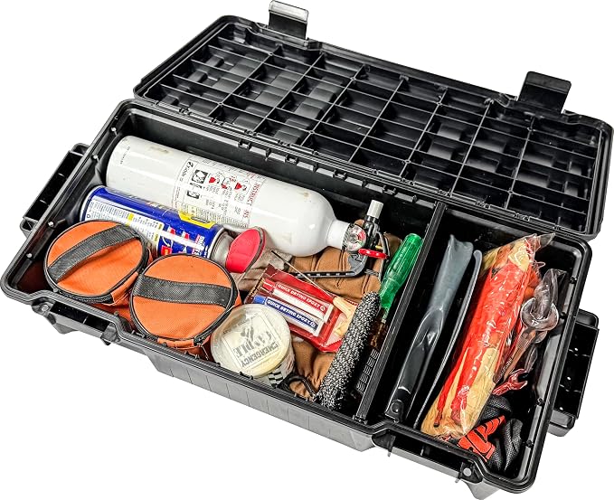 MTM TUGC Truck Underseat Gear Crate, Storage Box, Heavy-Duty Pickup Truck Organizer for Tools, Tactical Gear, Hunting, Camping & Emergency Supplies, 25.5"x12.5"x6.75", USA Made, Black