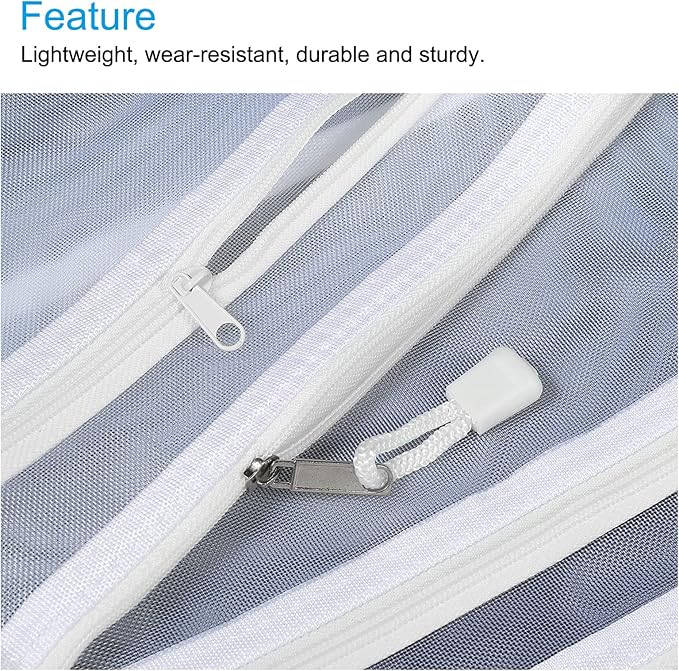 MECCANIXITY Mesh Zipper Bags, A5 Nylon Double Layer Zip File Pouch Storage Organizer Pockets for Travel Office Accessories, White Pack of 6