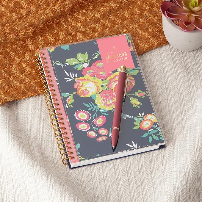 Blue Sky Day Designer 2026 Weekly and Monthly Planner Calendar, January 2026 - December 2026, 5" x 8", Clear Pocket Cover, Durable Twin Wire Binding, Includes Storage Pocket, Stickers, Peyton Navy