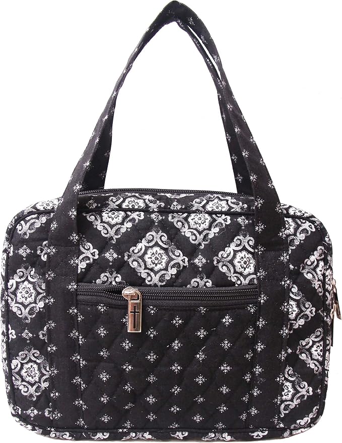 DIWI Quilted Bible Cover Large Sizes 10 X 7 X 2.75 Inches Bible Tote Good Book Case (L, C2 Deep Night)