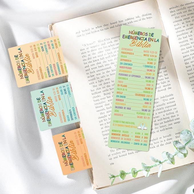 Spanish Bible Emergency Numbers Bookmark - 100 Pcs Christian Verse Paper Bookmarks Bulk for Women Men Religious Inspirational Scripture Cards Gifts for Sunday School Welcome Church Members
