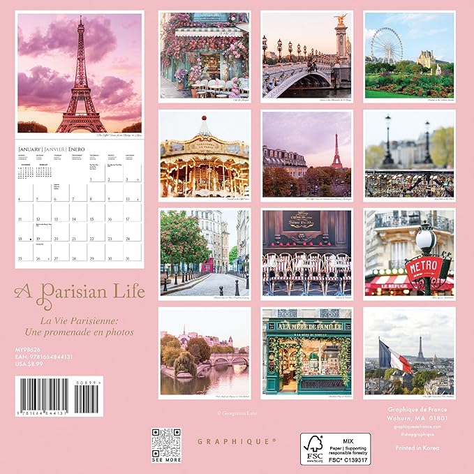 Graphique 2026 A Parisian Life Mini Wall Calendar | 7” x 7” | Thick Paper | Home & Office Organizer | Large Monthly Grid | 3 Languages & Marked Holidays | 4 Month Preview Page for 2027