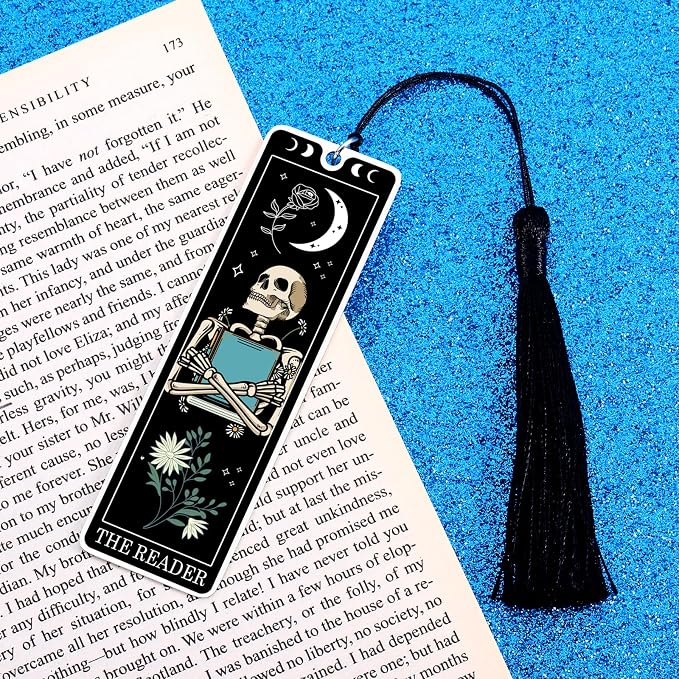 Halloween Spooky Bookmarks Gifts for Women Boo Basket Stuffers for Women Halloween Gifts for Adults Funny Skeleton Tarot Bookmark Funny Horror Book Marks for Reading Women Hallowee n Boo Basket Items