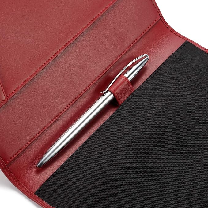 Leather Junior Padfolio for Men & Women with Pen Loop, Italian Calfskin, Business Portfolio Notebook Folder (Bordeaux)