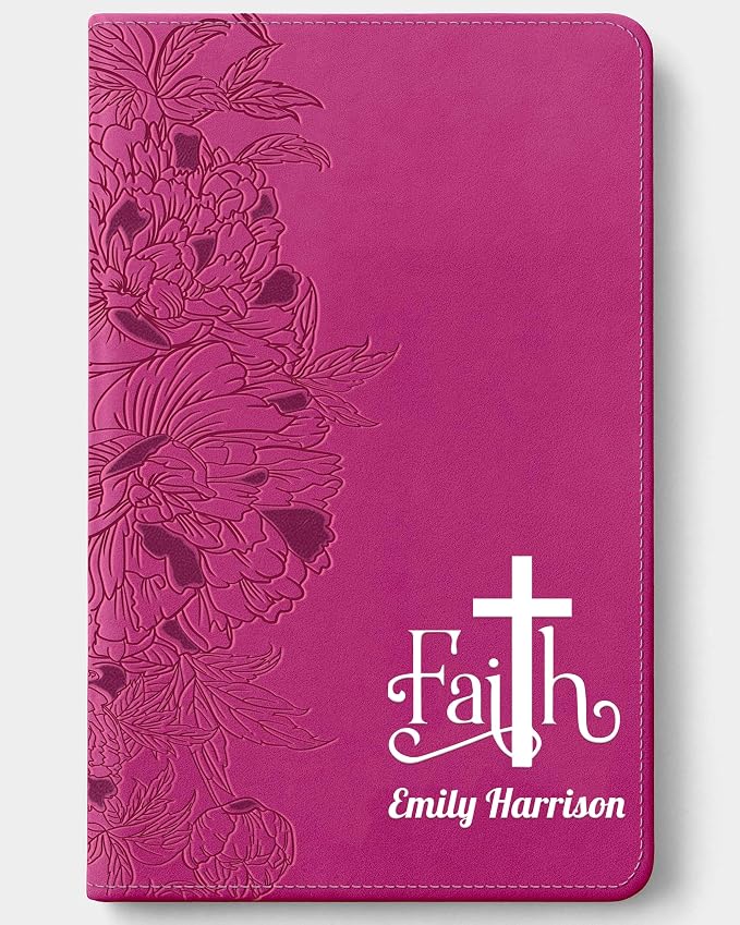 Personalized NLT Bible, Peony Pink Leatherlike, Red Letter, Personal Size Giant Print, Add Your Name
