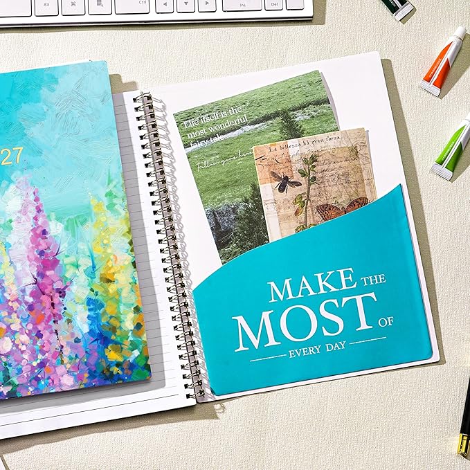 Planner 2026-2027 - Academic Planner 2026-2027, July 2026 - June 2027, 9" x 11", Weekly and Monthly Planner, Calendar Planner 2026-27 with Colourful Tabs & Pocket, Flexible Cover, Twin-Wire Binding- Oil Painting