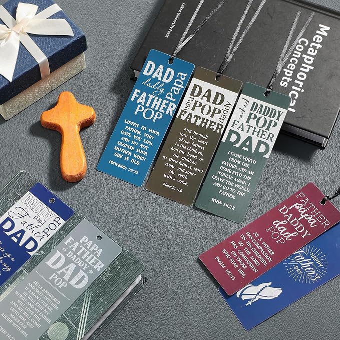 Affrolling 120 Pcs Father's Day Gifts Bulk Christian Bible Bookmarks for Men Religious Scripture Bookmarks for Dad Papa Grandpa Book Lovers Church Event Favors
