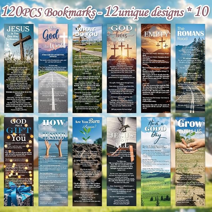 Bible Salvation Bookmarks Gifts - 120 Pcs Gospel Tract Card for Evangelism Prayer Christian Double-Sided Reading Page Markers Clips Book Mark for Women Men Church Book Lovers Office Supplies