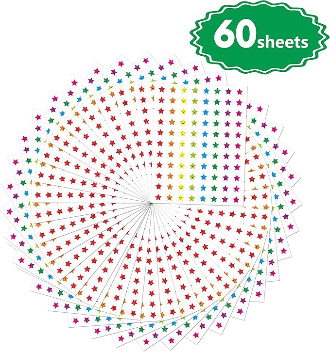 Mini Star Stickers Mega Bundle 5280 PCS in 8 Colors for Reward Behavior Chart 3/8 inch