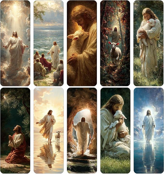 Christian Bookmarks Bulk, 100 Pcs Jesus Religious Book Marks for Reading Men Women, Double Sided Paper Page Markers for Bible Study Church Supplies Baptism First Communion Gifts
