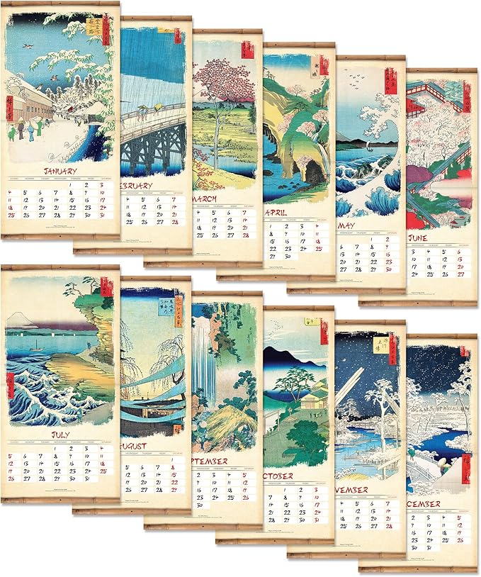 Orange Circle Studio Wall Calendar 2025-26, Japanese Woodblocks, Large Monthly Planner, Hanging Organizer, Cute for Home Office, Classroom, School, Family Calendar, Easy Planning, 12” x 12”