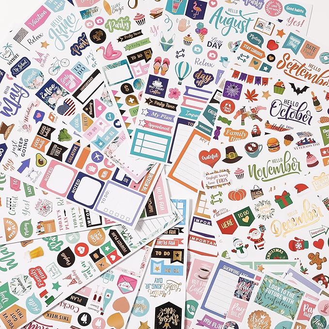 Planner Stickers - Monthly Planner Stickers and Accessories 25 Pages 1500 + Stunning Functional and Colorful Designs, Calendar Sticker Includes Festival Theme Journal Sticker