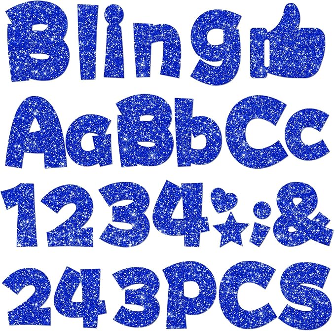 243 Pcs Glitter Bulletin Board Letters Set, 4 Inch Alphabet Poster Board Cardboard Cutouts with Numbers and Punctuation, Classroom School Wall Display Decorations (Blue)