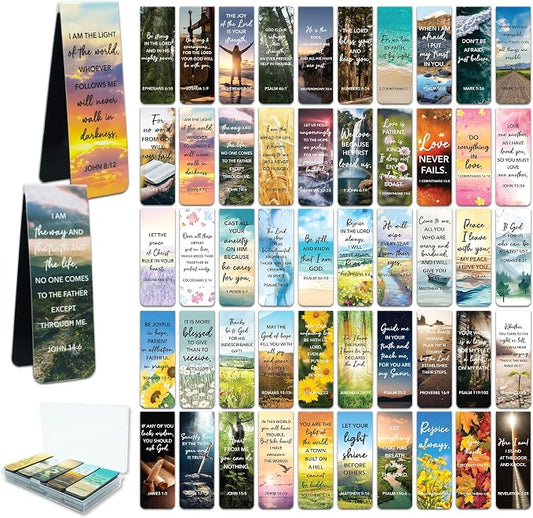 Decorably 50 Pack 0.8x2.3in Bible Religious Magnetic Bookmarks, Unique Motivational Designs Scriptures & Prayers Page Clips for Women & Men - for Faith Study, Devotional Verse, Journaling and Reading
