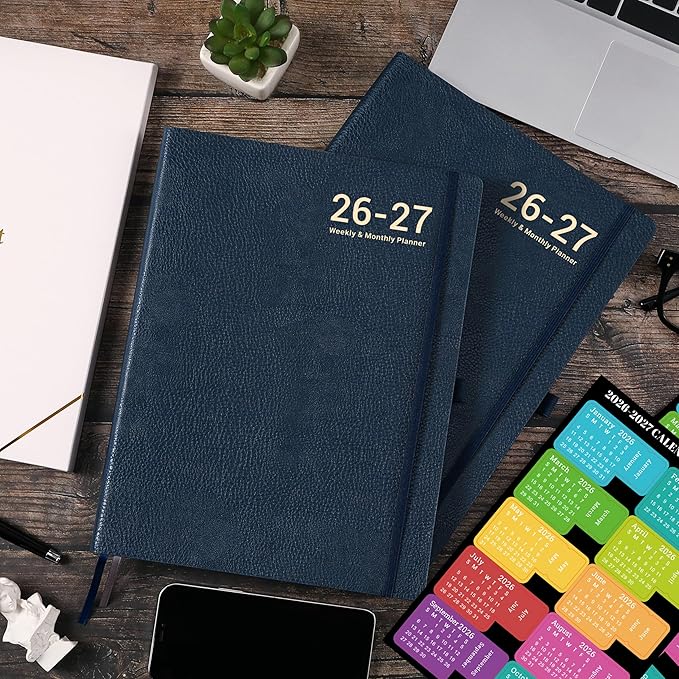 Planner 2026-2027 - Weekly and Monthly Planner, Academic Planner 2026-2027, JUL 2026 - JUN 2027, 8.5" x 11", Leather Cover 26-27 Planners with Thick Paper, Back Pocket with Notes Pages - Blue