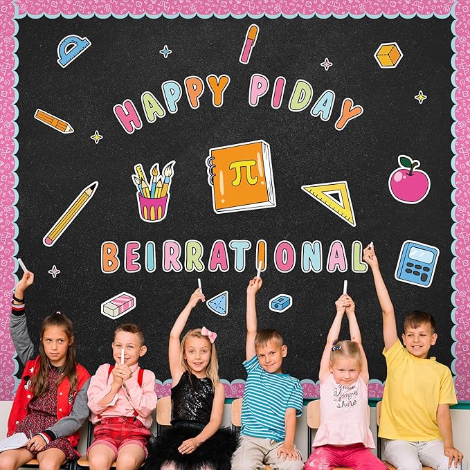 AnyDesign 65 Pcs Happy Pi Day Bulletin Board Decoration Math Pi Symbol Be Irrational Paper Cutouts with 150 Pcs Glue Points for Back to School Party Classroom Wall Decor