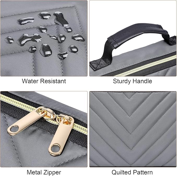 Bible Cover Case for Women, Large Bible Bag with Shoulder Strap, Quilted Book Carrying Case with Handle, Bible Study Supplies & Christian Gift for Women, Grey