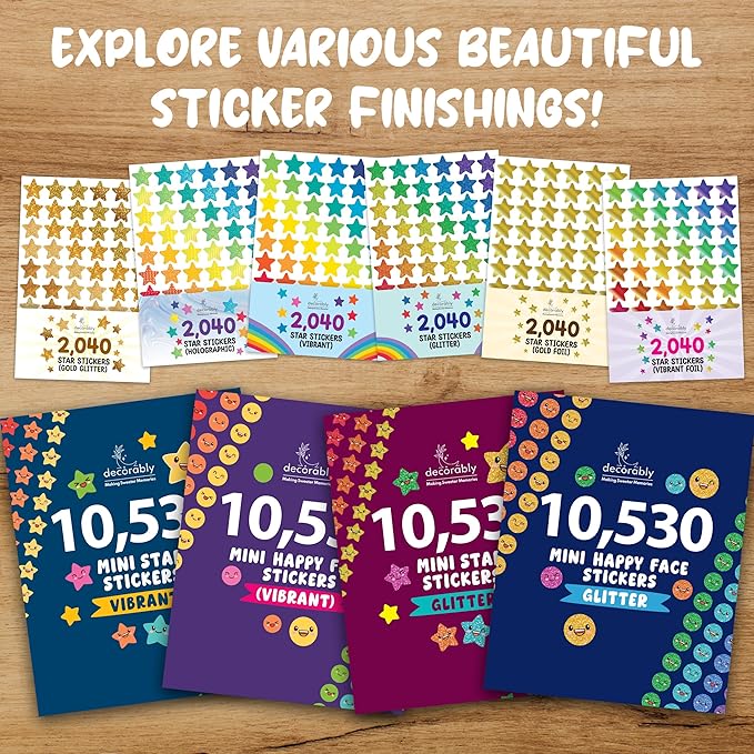 Decorably 10,530 Pastel Reward Stickers for Kids Classroom - 45 Sheets with 7 Vibrant & Cute Designs for School Activities, Positive Reinforcement, Arts & Crafts, Scrapbooking, Gift