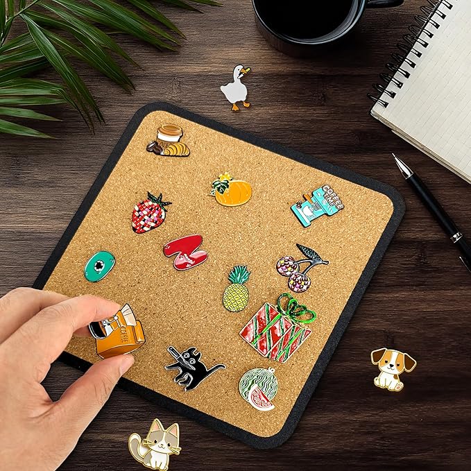 4pcs Rounded Square Pin Display Cork Board - 7.9x7.9 inch Enamel Pin Board for Brooch and Pin Collection Display, Ideal for Home, Office and School Decor