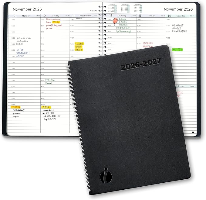 Academic Planner 2026-2027 - Hourly 2026-2027 Planner Weekly and Monthly - Appointment Book with Flexible Cover, Twin-Wire Binding - Simple Design for Productivity, June 2026 - July 2027. 8.5 x 11