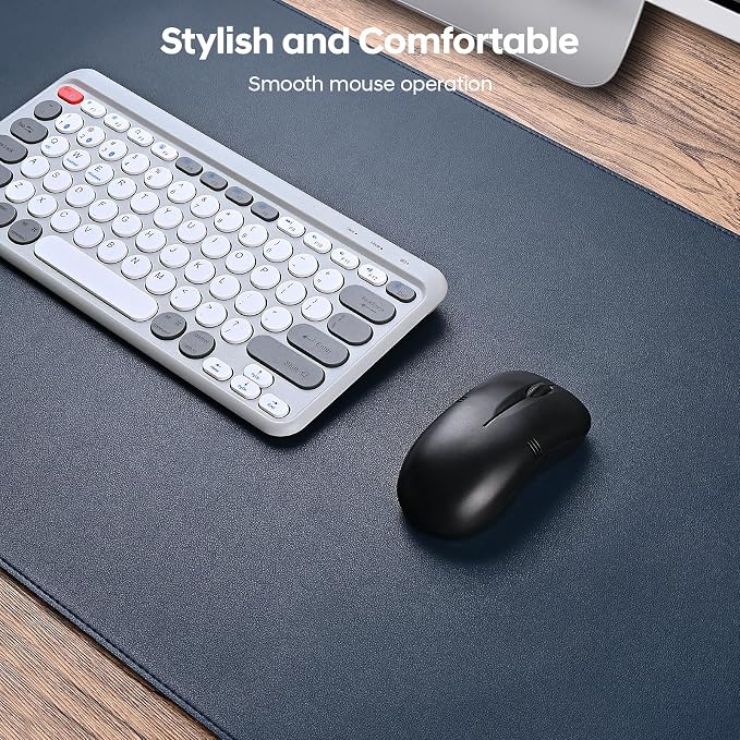 Leather Desk Pad Protector, Office Desk Mat, Large Mouse Pad, Non-Slip PU Leather Desk Blotter, Waterproof Computer Desk Writing Pad for Office and Home (Dark Blue, 23.6" x 13.7")