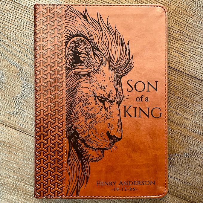 Personalized KJV Study Bible, Son of a King Lion Design, Custom Engraved Name, Christian Gift, Baptism Gift, Bible Gift for Him