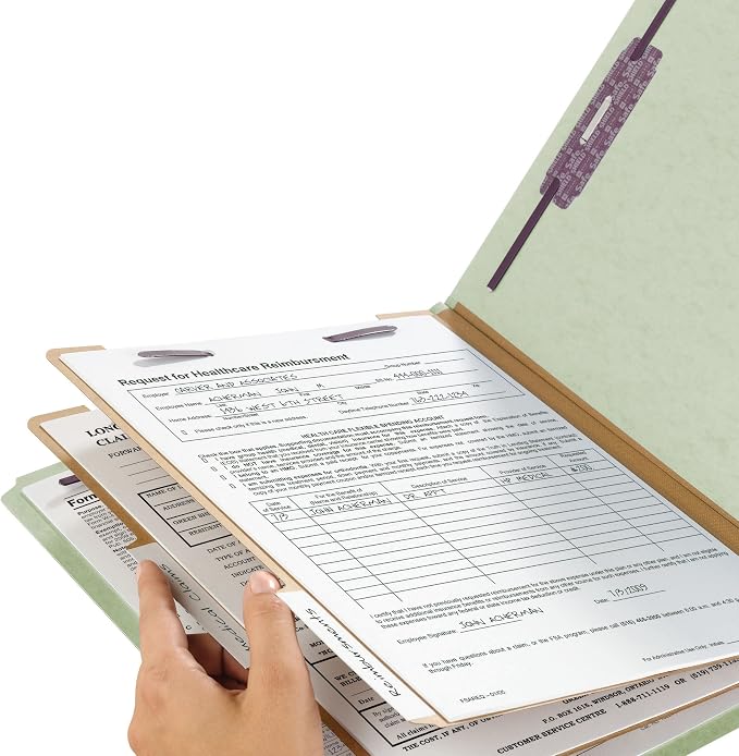 Smead Pressboard Classification Folder with SafeSHIELD Fasteners, 2 Dividers, 2" Expansion, Letter Size, Gray/Green, Pack of 20 (14074)