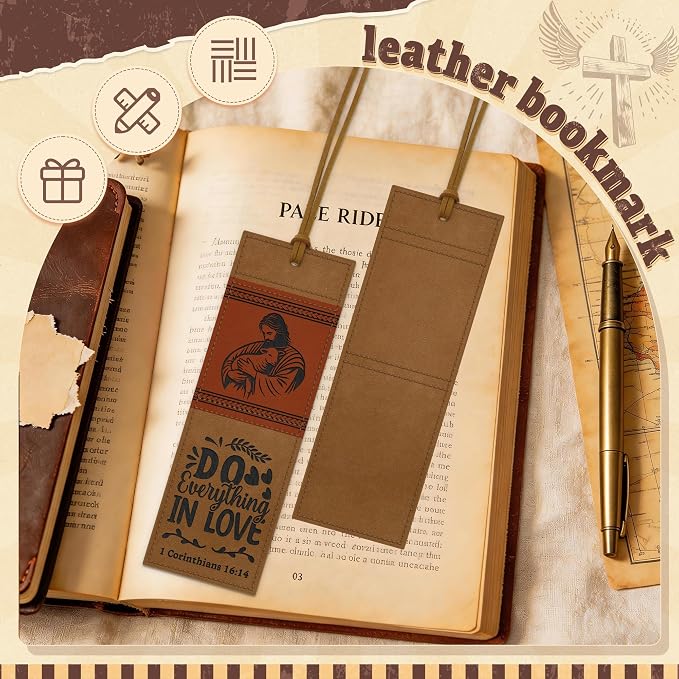 1PC Leather Bookmark Bible Bookmarks for Reading Women Men Book Lovers Gifts, Stitched Religious Christian Bookmark Page Markers Inspirational Bible Verse Scripture Book Marks (Vintage-2-Jesus)